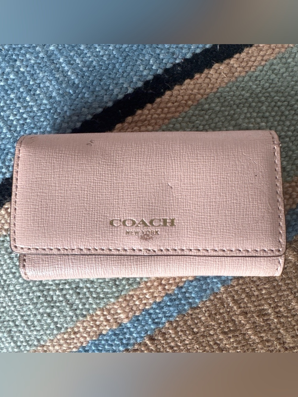 Coach Vintage Pink Saffiano Leather Trifold Wallet with Gold Logo